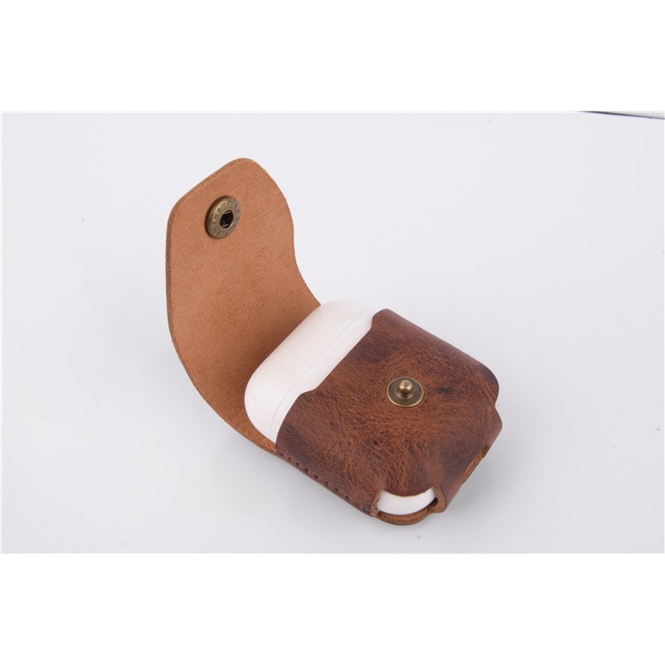 ISMILE Retro Style Genuine Leather Anti-lost Case Holder for Apple Airpods Charging Case with Carabiner-6