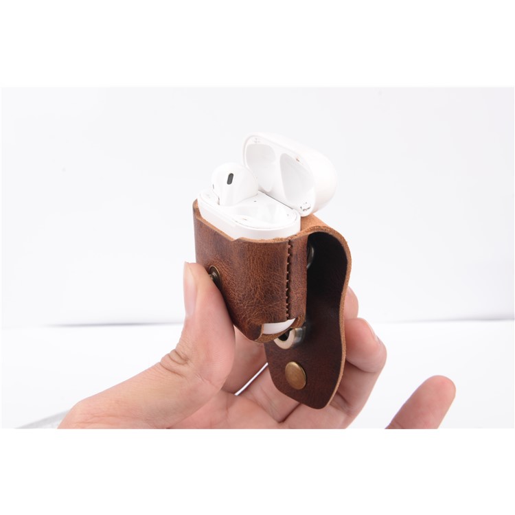ISMILE Retro Style Genuine Leather Anti-lost Case Holder for Apple Airpods Charging Case with Carabiner-7