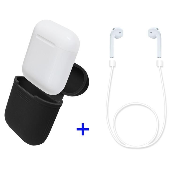 DAITE Silicone Case Shock Proof Protective Cover and Anti-lost Strap for Apple AirPods - Black-1