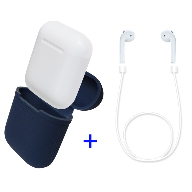 DAITE Silicone Gel Shock Proof Protective Cover and Anti-lost Strap for Apple AirPods - Blue-1