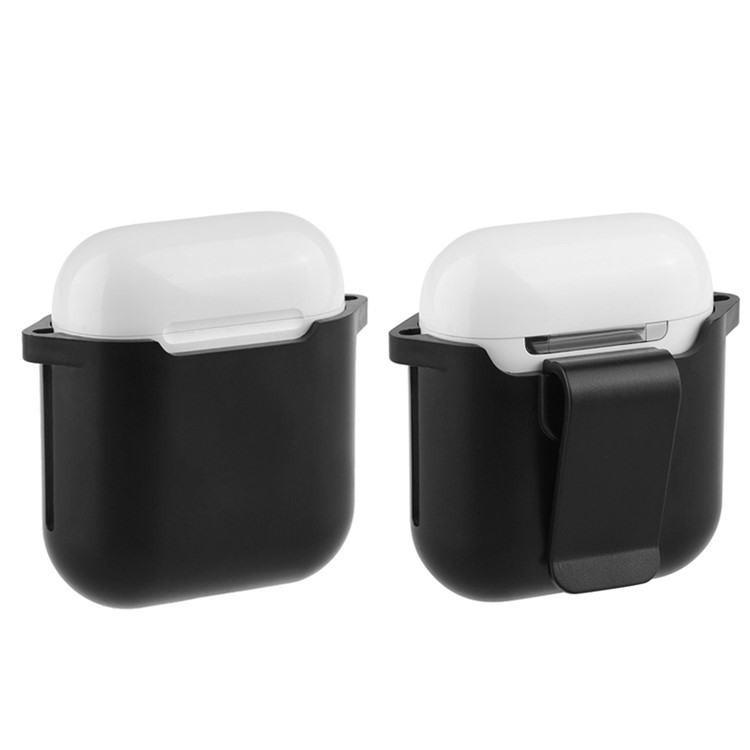 Drop Resistance Silicone Protective Cover with Belt Clip for Apple AirPods Charging Case - Black-1