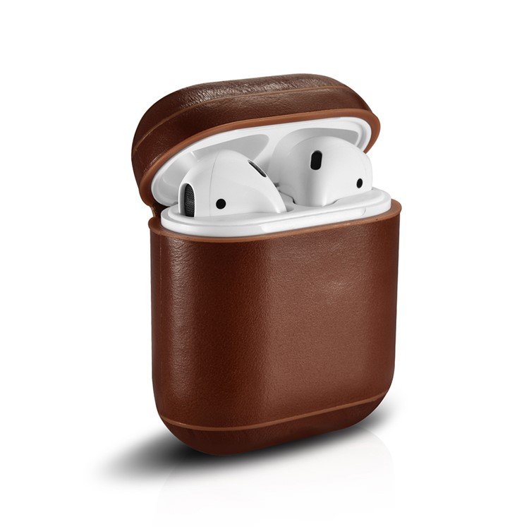 ICARER Vintage Style Genuine Leather Headset Protection Case for Air Pods - Coffee-1
