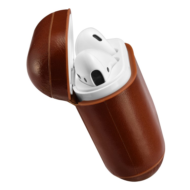 ICARER Vintage Style Genuine Leather Headset Protection Case for Air Pods - Coffee-11