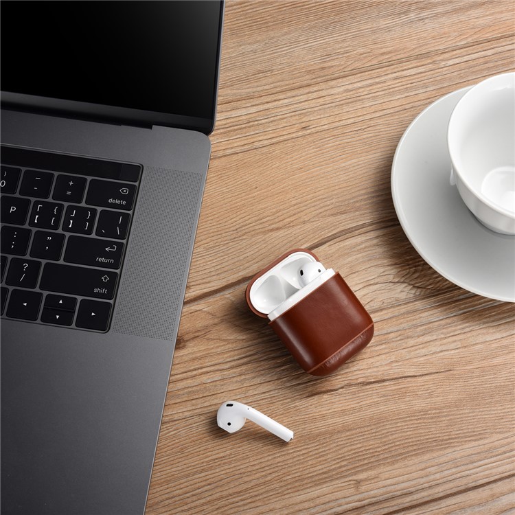 ICARER Vintage Style Genuine Leather Headset Protection Case for Air Pods - Coffee-13