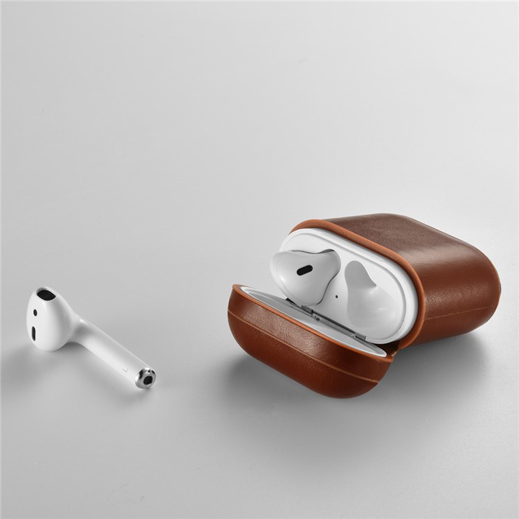 ICARER Vintage Style Genuine Leather Headset Protection Case for Air Pods - Coffee-14