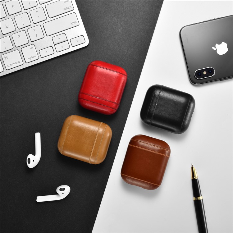 ICARER Vintage Style Genuine Leather Headset Protection Case for Air Pods - Coffee-16