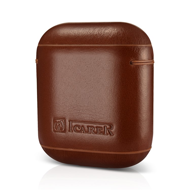 ICARER Vintage Style Genuine Leather Headset Protection Case for Air Pods - Coffee-3