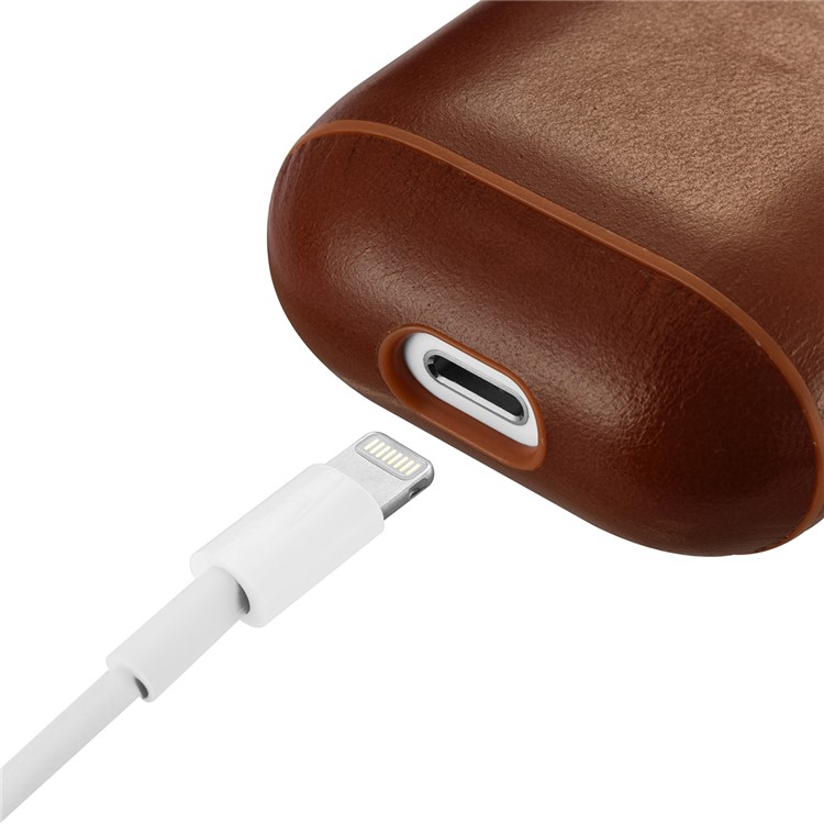 ICARER Vintage Style Genuine Leather Headset Protection Case for Air Pods - Coffee-5