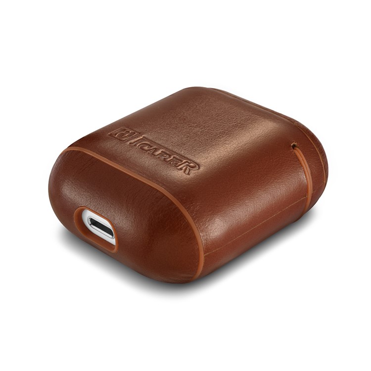 ICARER Vintage Style Genuine Leather Headset Protection Case for Air Pods - Coffee-8