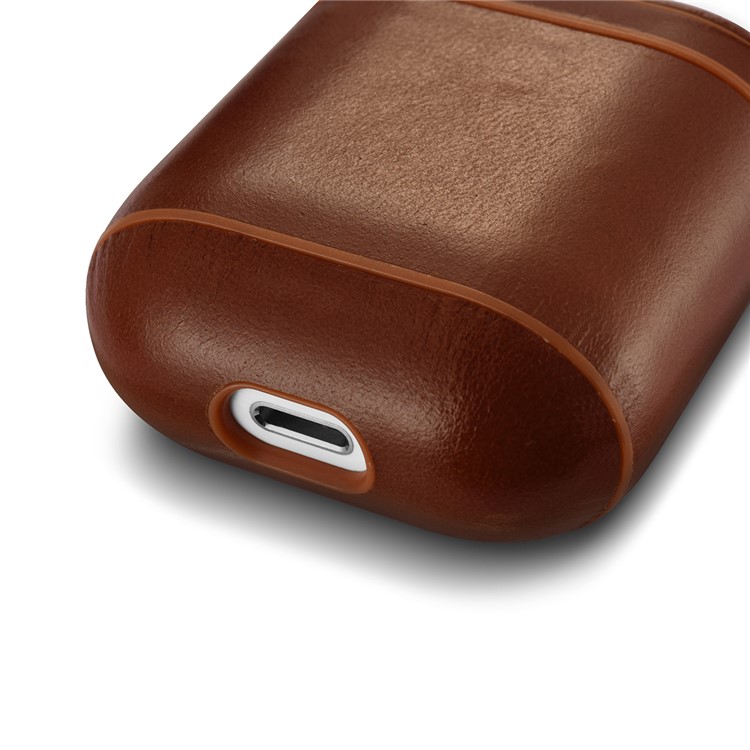 ICARER Vintage Style Genuine Leather Headset Protection Case for Air Pods - Coffee-9