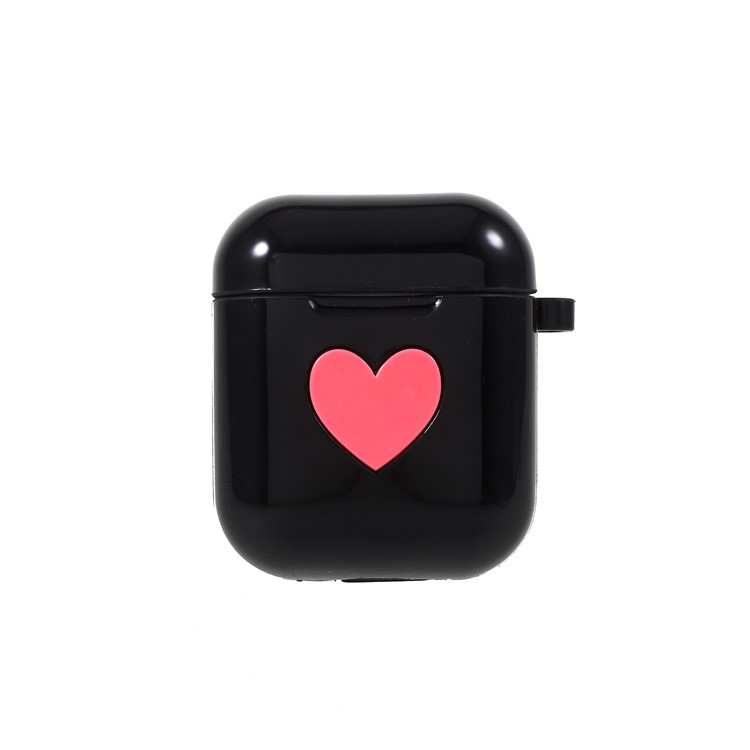 Heart Pattern Protective Silicone AirPods Cover with Carabiner for Apple AirPods Charging Case - Black-2