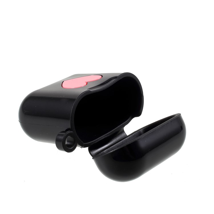 Heart Pattern Protective Silicone AirPods Cover with Carabiner for Apple AirPods Charging Case - Black-5