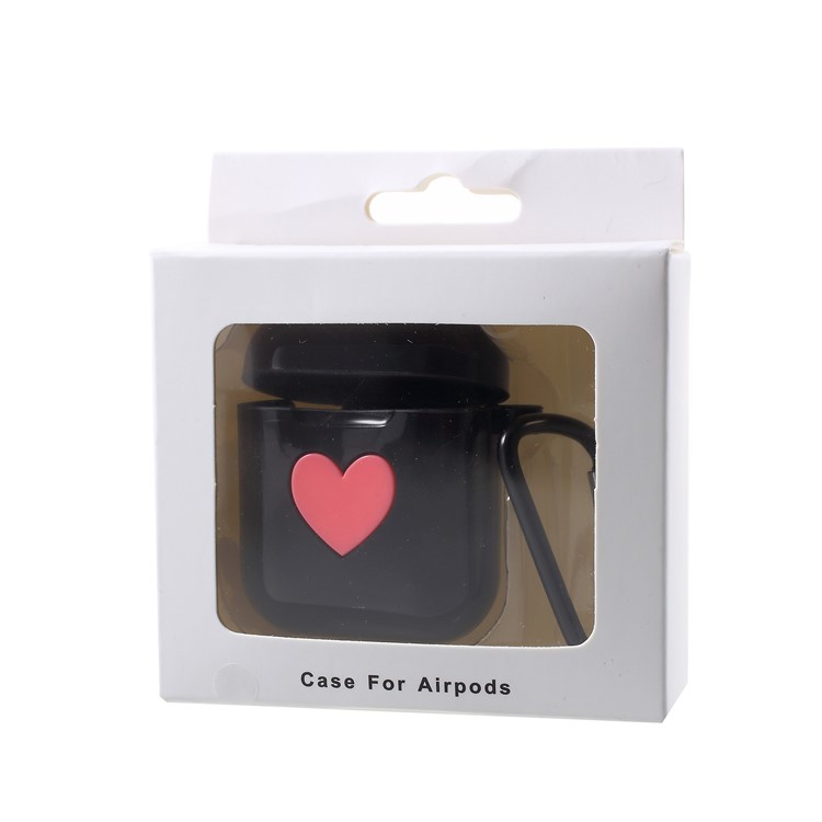Heart Pattern Protective Silicone AirPods Cover with Carabiner for Apple AirPods Charging Case - Black-8