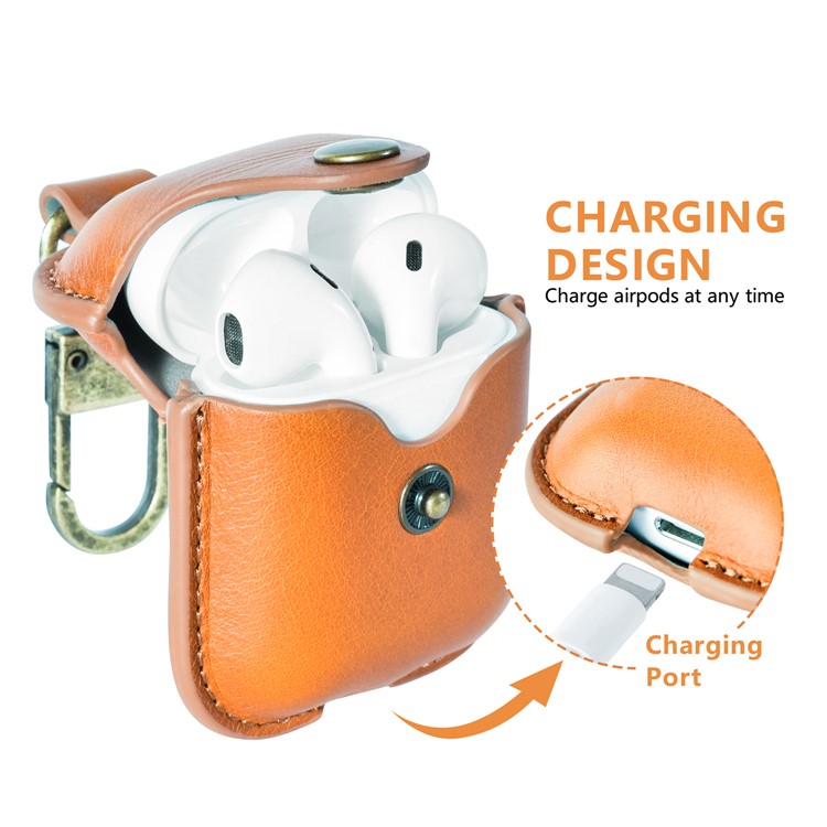 Genuine Leather Protector Cover Keychain for Apple AirPods with Charging Case (2016) - Light Brown-2