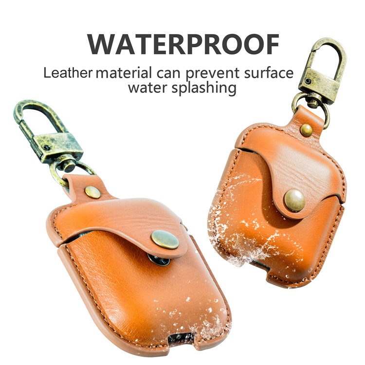 Genuine Leather Protector Cover Keychain for Apple AirPods with Charging Case (2016) - Light Brown-3