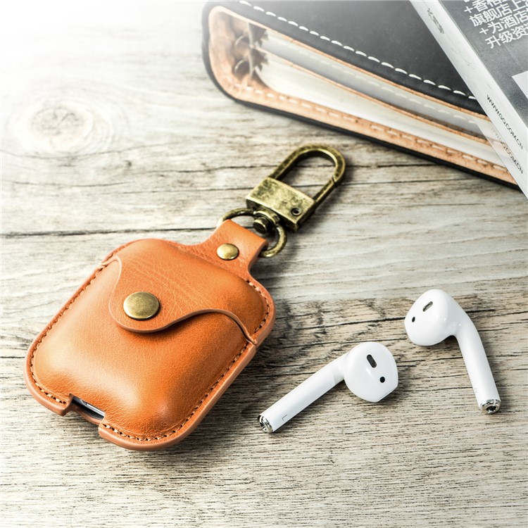 Genuine Leather Protector Cover Keychain for Apple AirPods with Charging Case (2016) - Light Brown-6