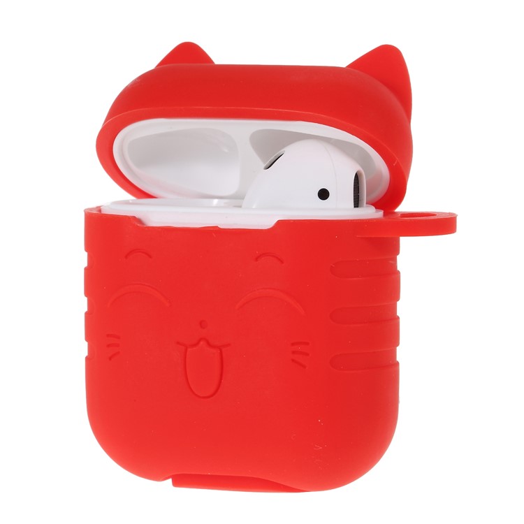 Cat Pattern Silicone Case for Apple AirPods Bluetooth Headset Charging Case - Red-2