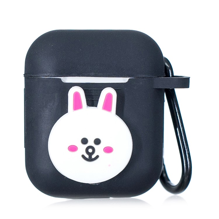 Capa De Silicone À Prova De Choque De Padrão De Desenho Animado Com Mosquetão Para Airpods De Apple Com Caso De Carregamento (2016) - Preto / Coelho Sorridente-2