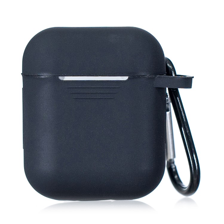 Cor Sólida À Prova De Choque De Silicone Macio Com Mosquetão Para Apple Airpods Caso De Carregamento - Preto-2