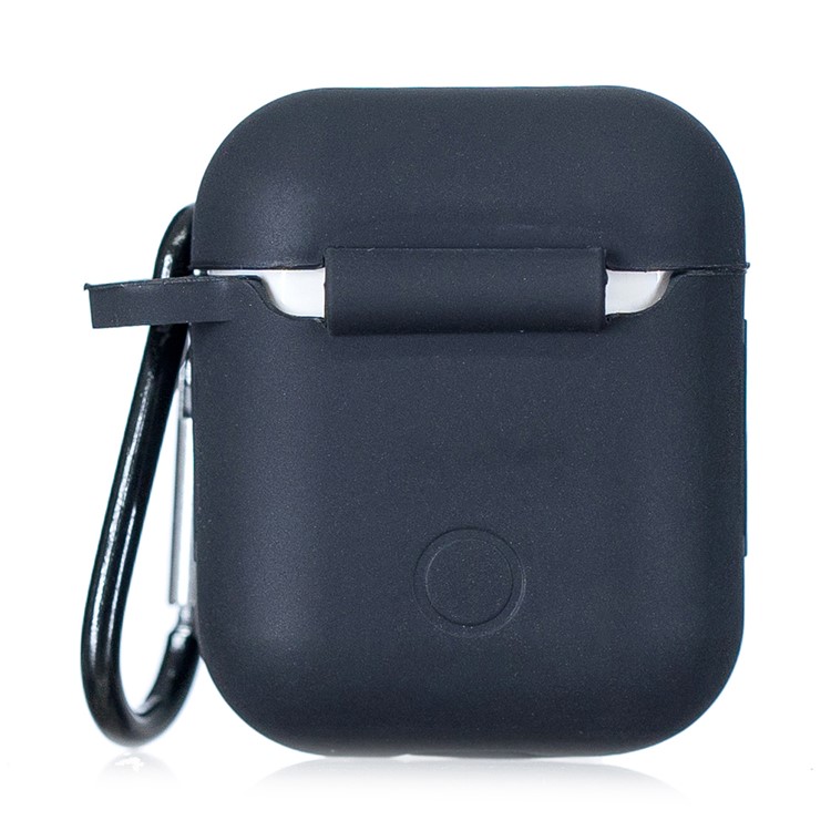 Cor Sólida À Prova De Choque De Silicone Macio Com Mosquetão Para Apple Airpods Caso De Carregamento - Preto-3