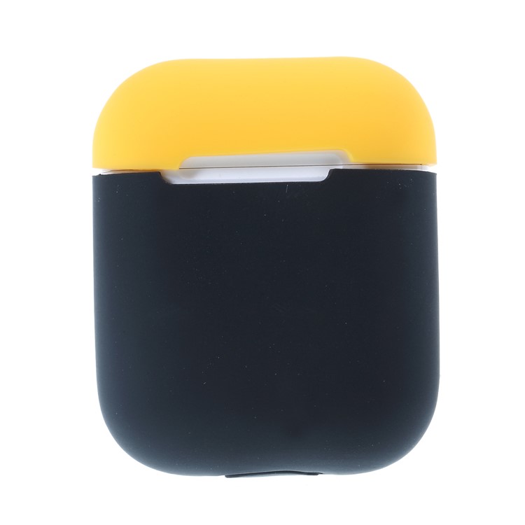 Contrast Color Soft Silicone Protection Case for Apple AirPods Charging Case - Yellow / Black-1