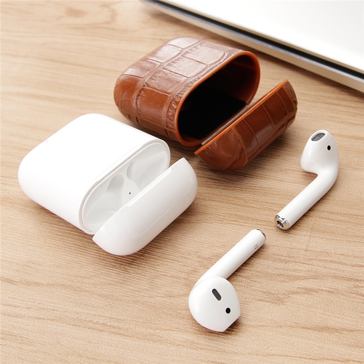 Crocodile Skin Genuine Leather Case for Apple AirPods Bluetooth Headset Charging Case - Brown-15