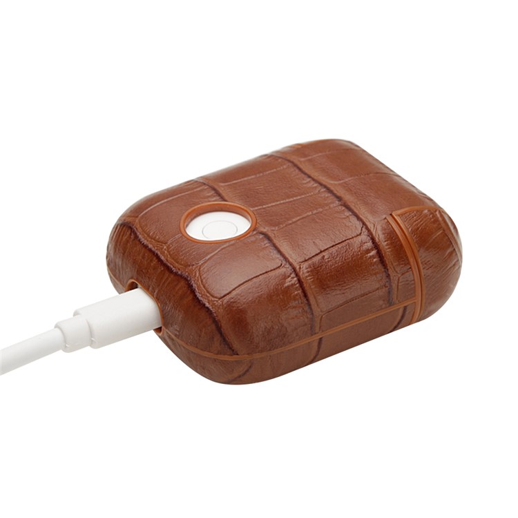 Crocodile Skin Genuine Leather Case for Apple AirPods Bluetooth Headset Charging Case - Brown-5