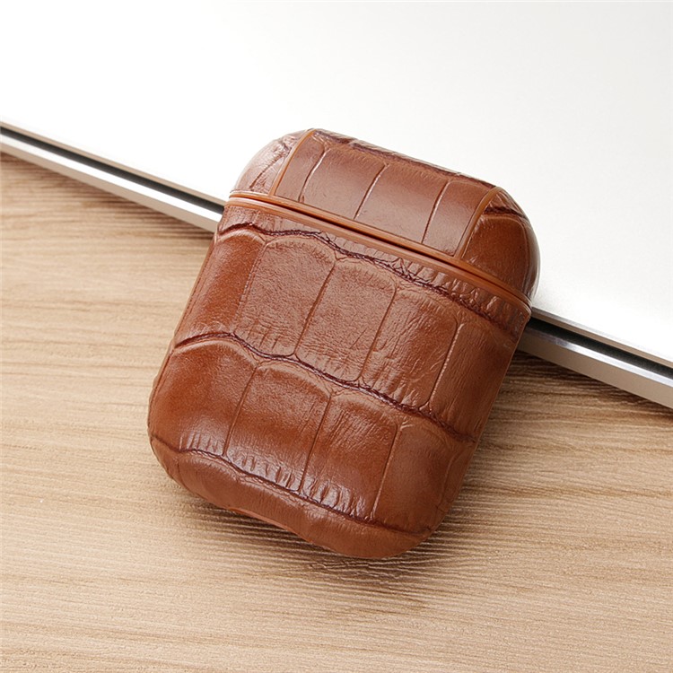 Crocodile Skin Genuine Leather Case for Apple AirPods Bluetooth Headset Charging Case - Brown-9