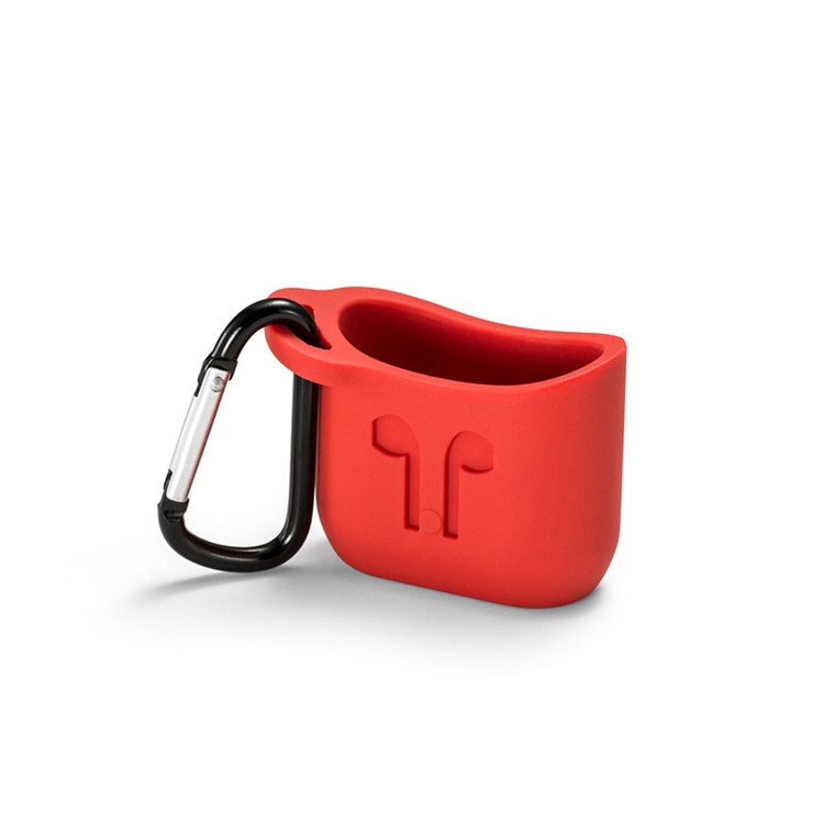 Soft Silicone Protection Case with Carabiner for Apple AirPods Charging Case - Red-2