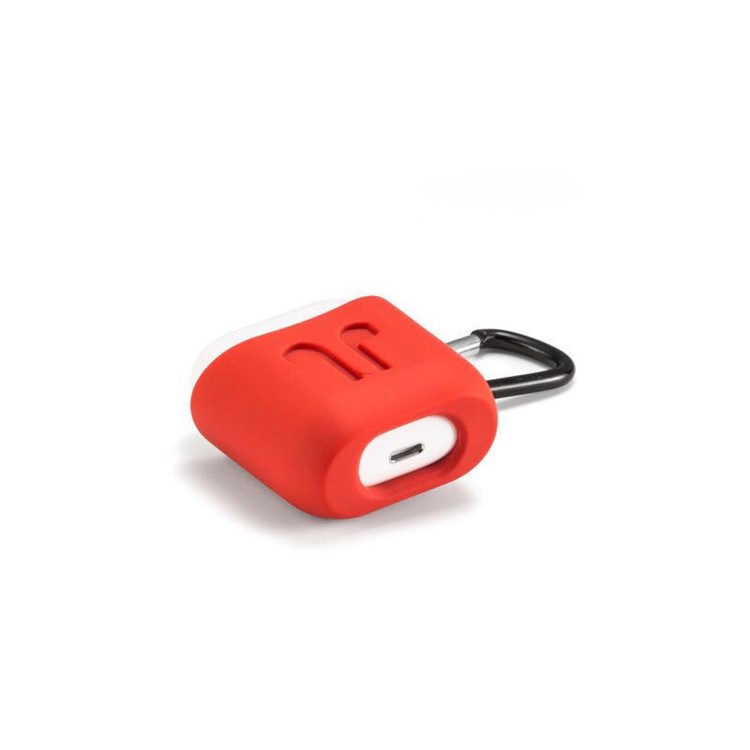 Soft Silicone Protection Case with Carabiner for Apple AirPods Charging Case - Red-3