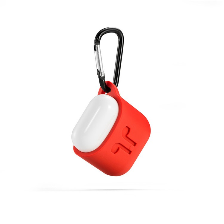 Soft Silicone Protection Case with Carabiner for Apple AirPods Charging Case - Red-4