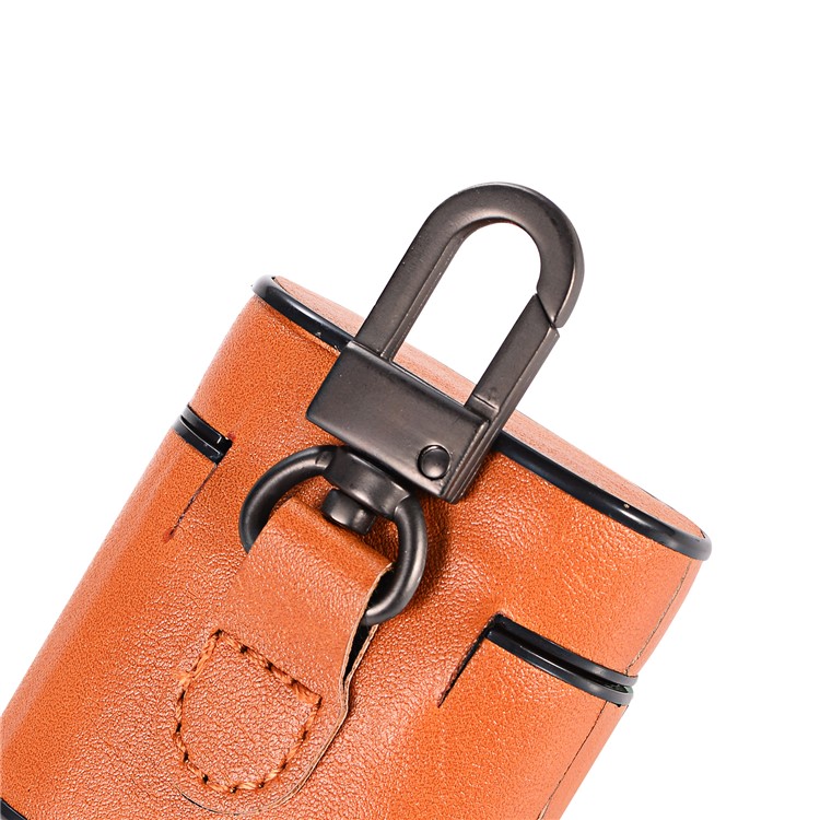 Capa Protetora PU + PC Para Airpods De Apple Capa De Carregamento Com Alça E Mosquetão - Castanho-5
