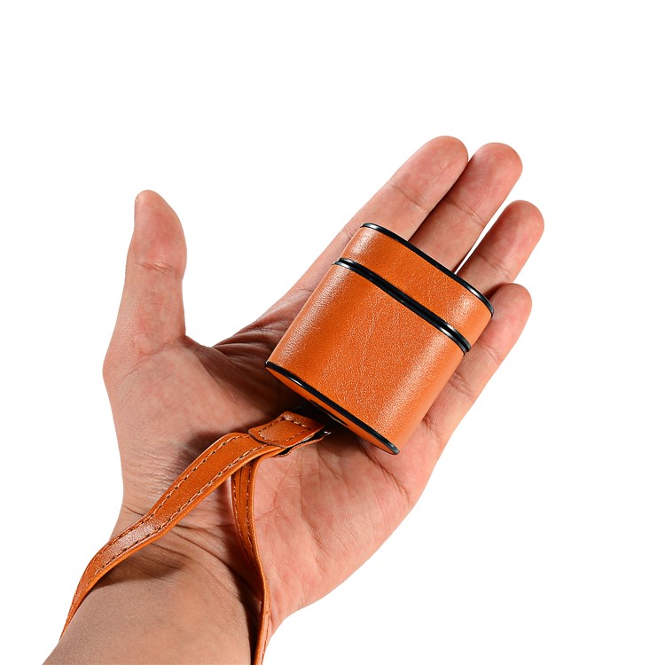 Capa Protetora PU + PC Para Airpods De Apple Capa De Carregamento Com Alça E Mosquetão - Castanho-6