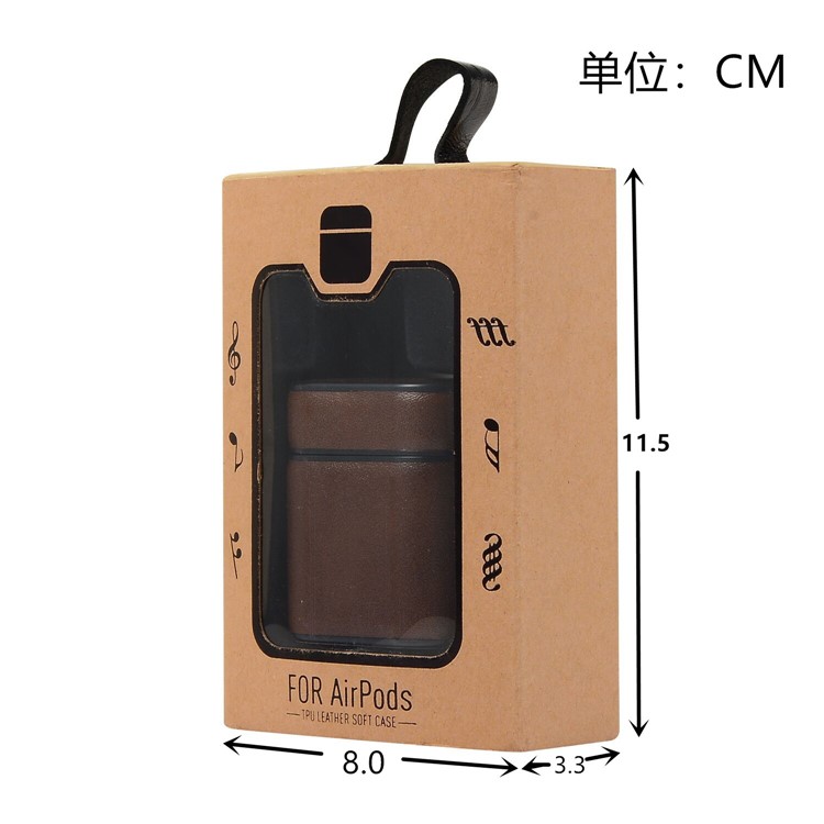 Capa Protetora PU + PC Para Airpods De Apple Capa De Carregamento Com Alça E Mosquetão - Castanho-8