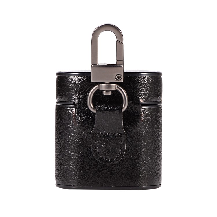 Capa Protetora PU + PC Para Airpods De Apple Capa De Carregamento Com Alça E Mosquetão - Preto-1