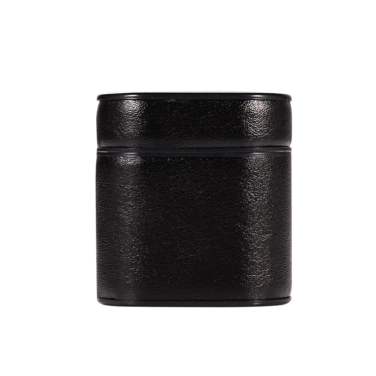 Capa Protetora PU + PC Para Airpods De Apple Capa De Carregamento Com Alça E Mosquetão - Preto-2