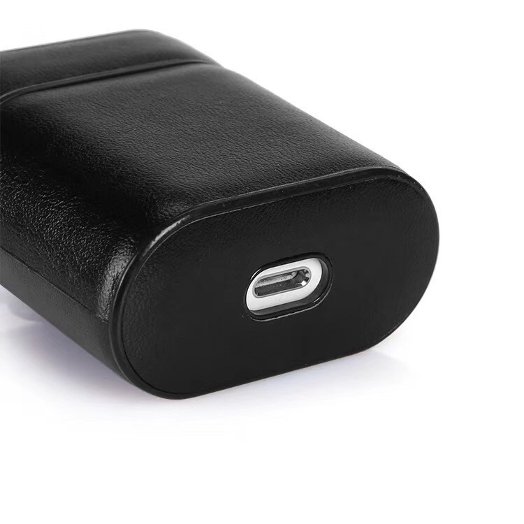 Capa Protetora PU + PC Para Airpods De Apple Capa De Carregamento Com Alça E Mosquetão - Preto-5