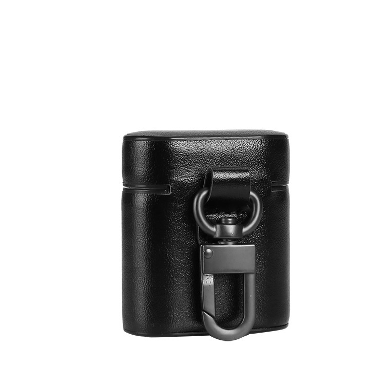 Business Crazy Horse Leather Protective Cover Keychain for Apple AirPods Charging Case - Black-3