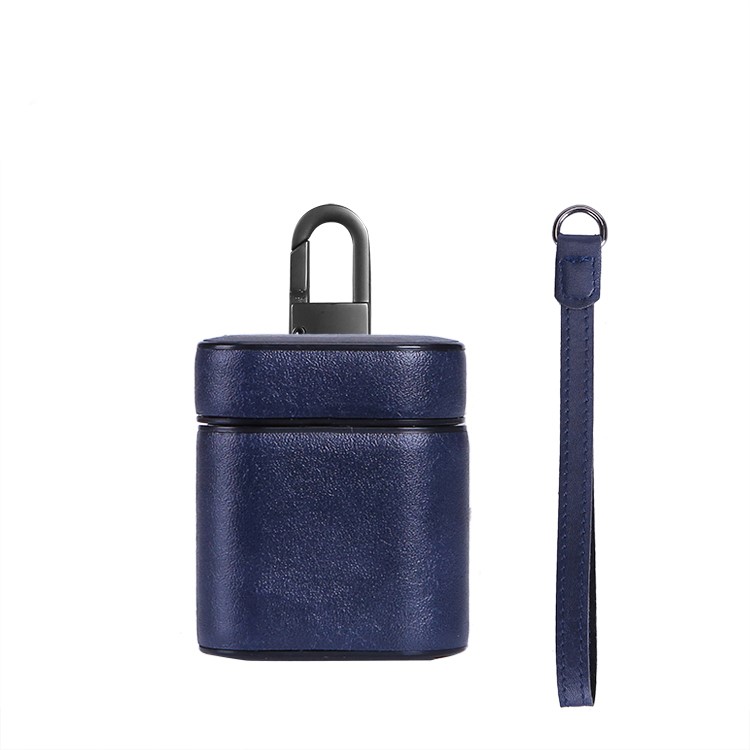 

Business Crazy Horse Leather Protective Cover Keychain for Apple AirPods with Charging Case (2016) - Blue, AirPods with Charging Case (2016)