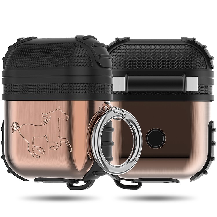 

Metal + Silicone Case for AirPods with Charging Case (2016) Shockproof Earphone Protector Soft Silica Gel Cover - Black / Gold, AirPods with Charging Case (2016)