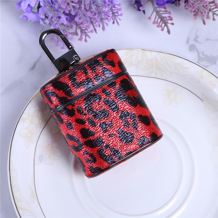 Leopard Series Leather Wireless Earphones Case for Apple AirPods with Charging Case (2016) - Red-1