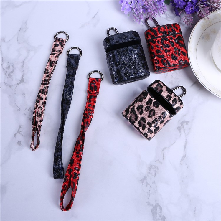 Leopard Series Leather Wireless Earphones Case for Apple AirPods with Charging Case (2016) - Red-10