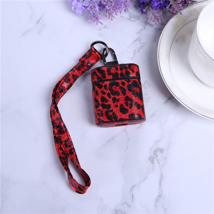 Leopard Series Leather Wireless Earphones Case for Apple AirPods with Charging Case (2016) - Red-12