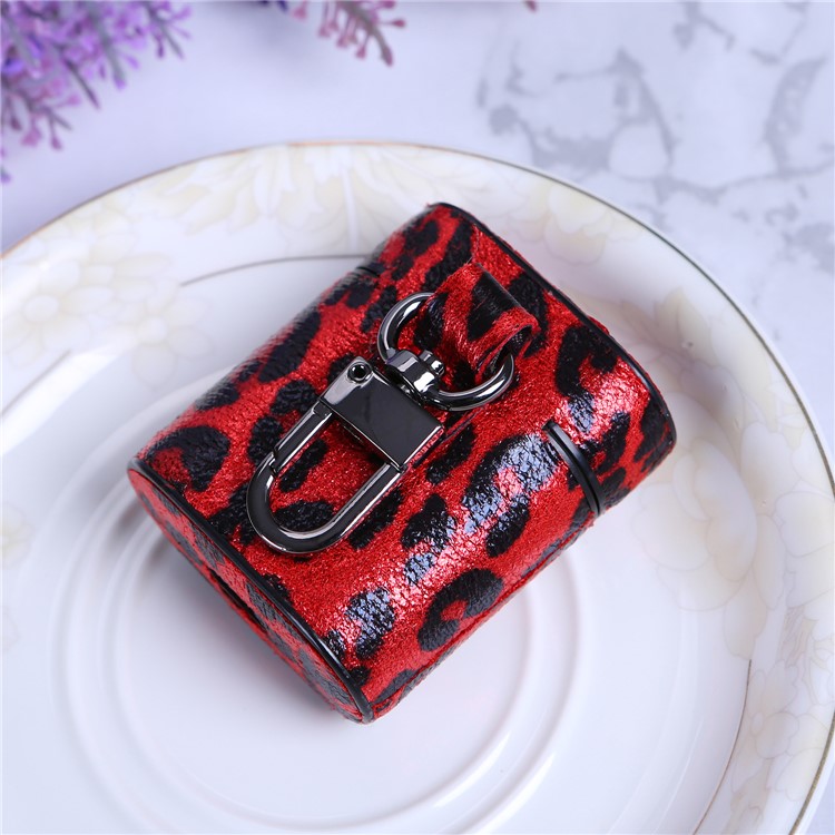 Leopard Series Leather Wireless Earphones Case for Apple AirPods with Charging Case (2016) - Red-4