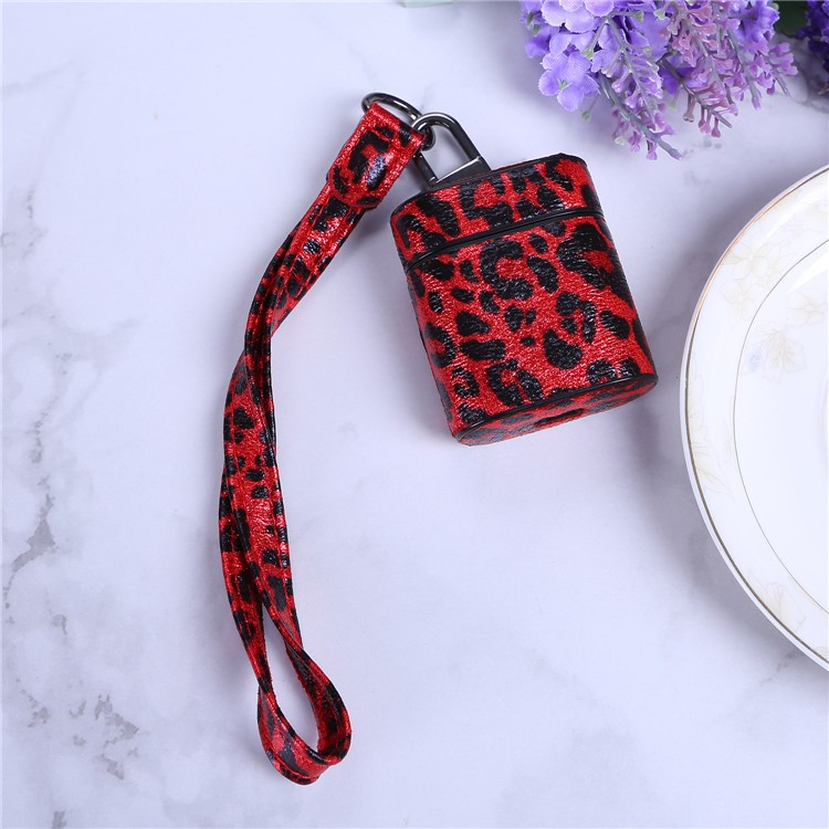 Leopard Series Leather Wireless Earphones Case for Apple AirPods with Charging Case (2016) - Red-8