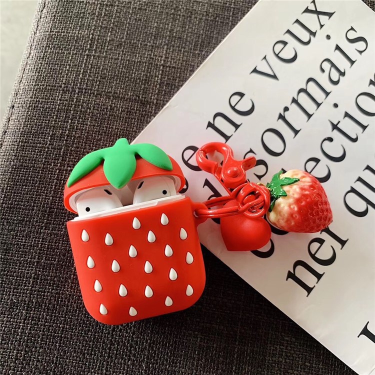Strawberry Pattern Silicone Case for Apple AirPods with Wireless Charging Case (2019) / AirPods with Charging Case (2019) / AirPods with Charging Case (2016) - Red-1