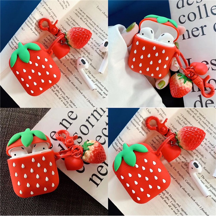 Strawberry Pattern Silicone Case for Apple AirPods with Wireless Charging Case (2019) / AirPods with Charging Case (2019) / AirPods with Charging Case (2016) - Red-4