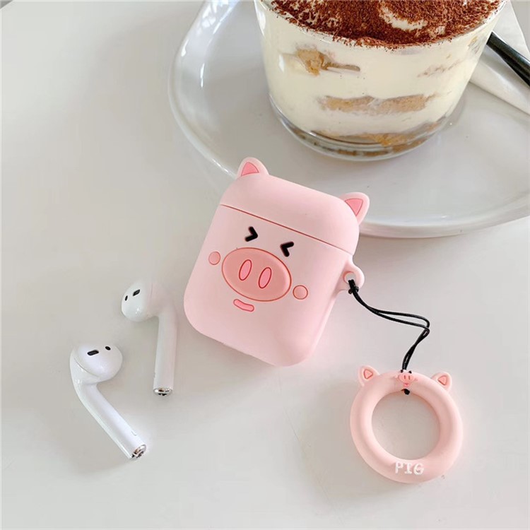 Silicone Cover with Ring for Apple AirPods with Wireless Charging Case (2019)/Charging Case (2019)/Charging Case (2016) - Smiling Pig-2