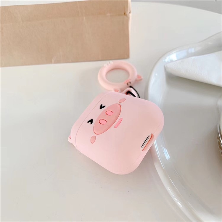 Silicone Cover with Ring for Apple AirPods with Wireless Charging Case (2019)/Charging Case (2019)/Charging Case (2016) - Smiling Pig-3