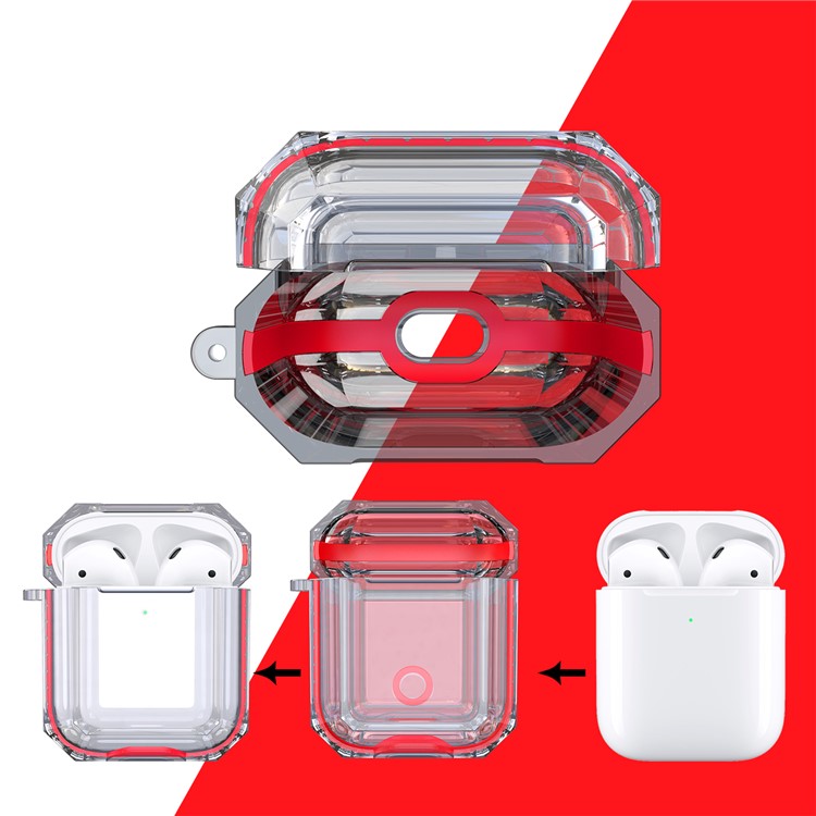 Bi-color TPU AirPods Protective Case with Strap for Apple AirPods with Wireless Charging Case (2019) - Red-1